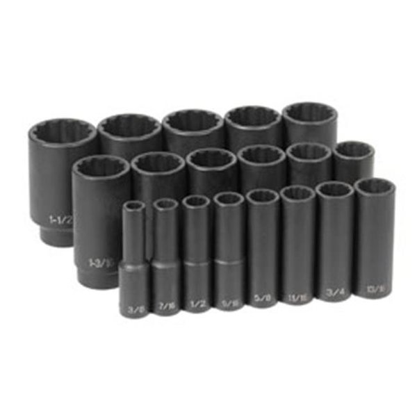 Grey Pneumatic 1719D 0.5 in. Drive 19 Pc. Deep Length Fract. Set - 12 Point